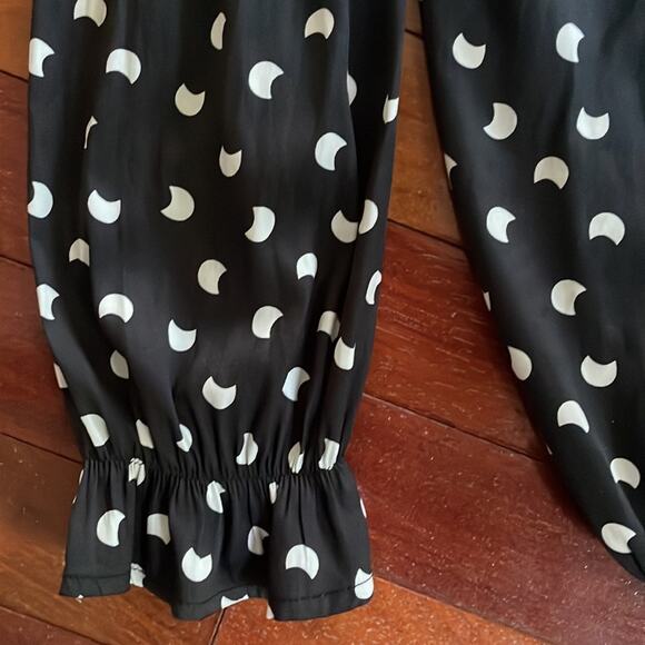 Dolan Anthropologie Half Moon Blouse Black White Top Long Sleeve Rayon Celestial - Picture 3 of 5